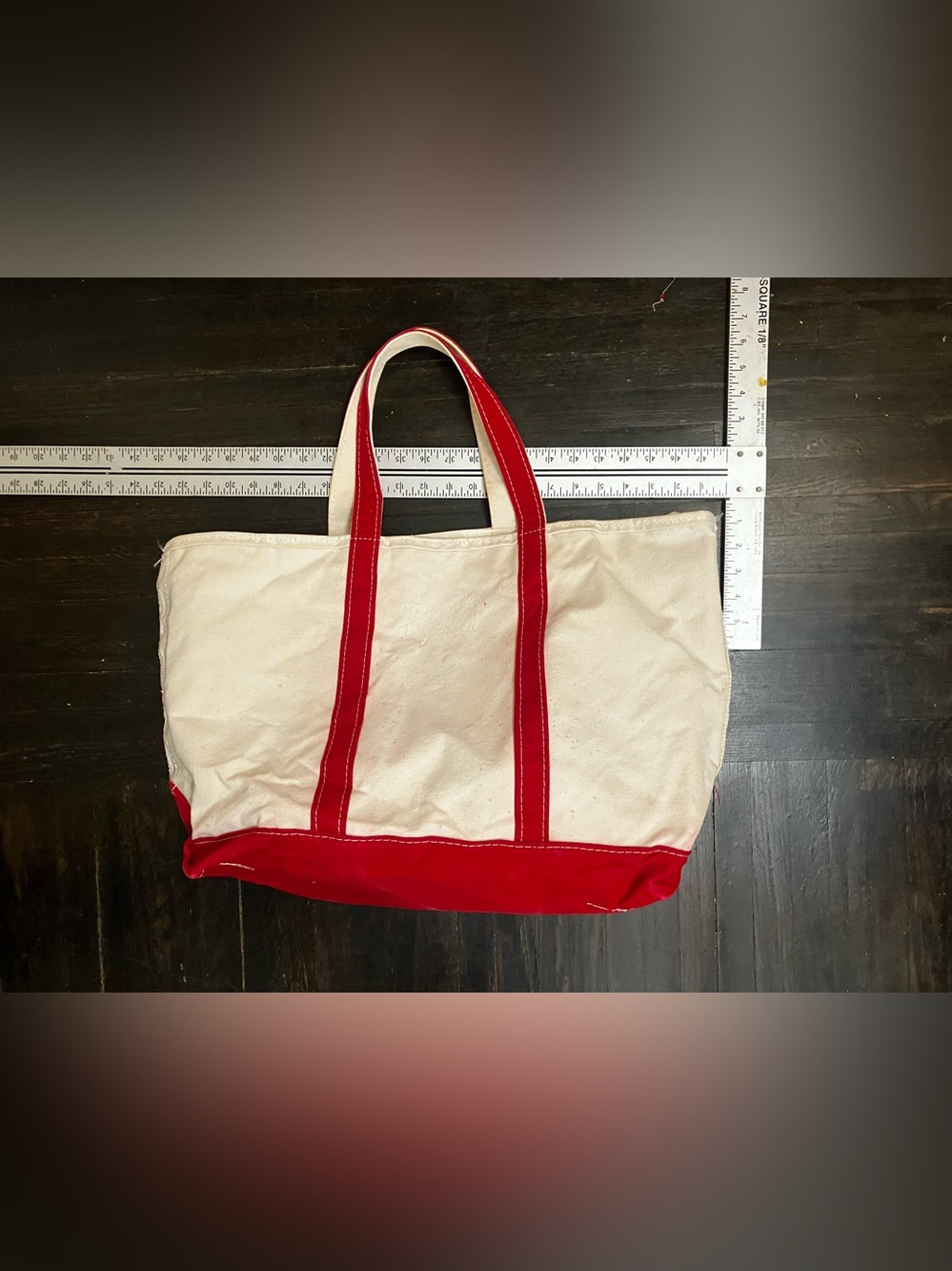 L.L. Bean Canvas Tote with Red Trim and Handles vintage jumbo